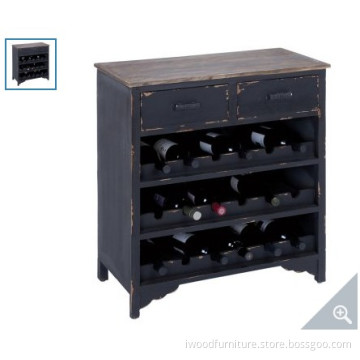 Woodland Imports Cagliari Distressed Black Wood Wine Cabinet